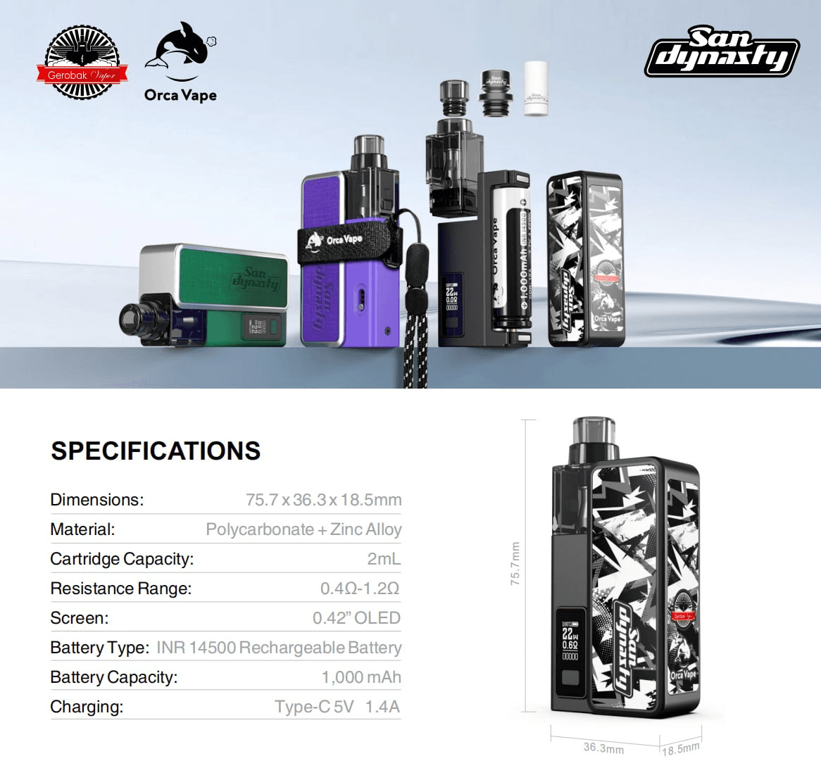 小海豚大小煙主機Orca Vape San Dynasty 30W:圖片 3