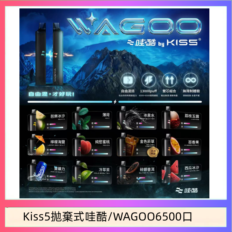 WAGOO哇酷Kiss5 6500口拋棄式 | 自由混搭雙口味 | 雙芯組合